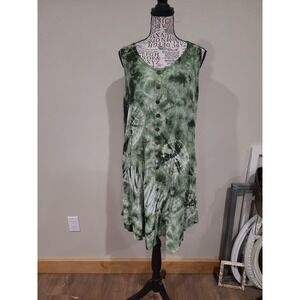 Flashback boho festival green tie dye flowy dress pockets Women SZ M/L relaxed